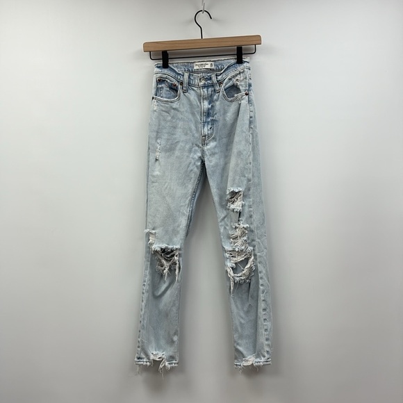 Abercrombie & Fitch The Ankle Straight Ultra High Rise Jeans Light Distressed 23 - Picture 3 of 9